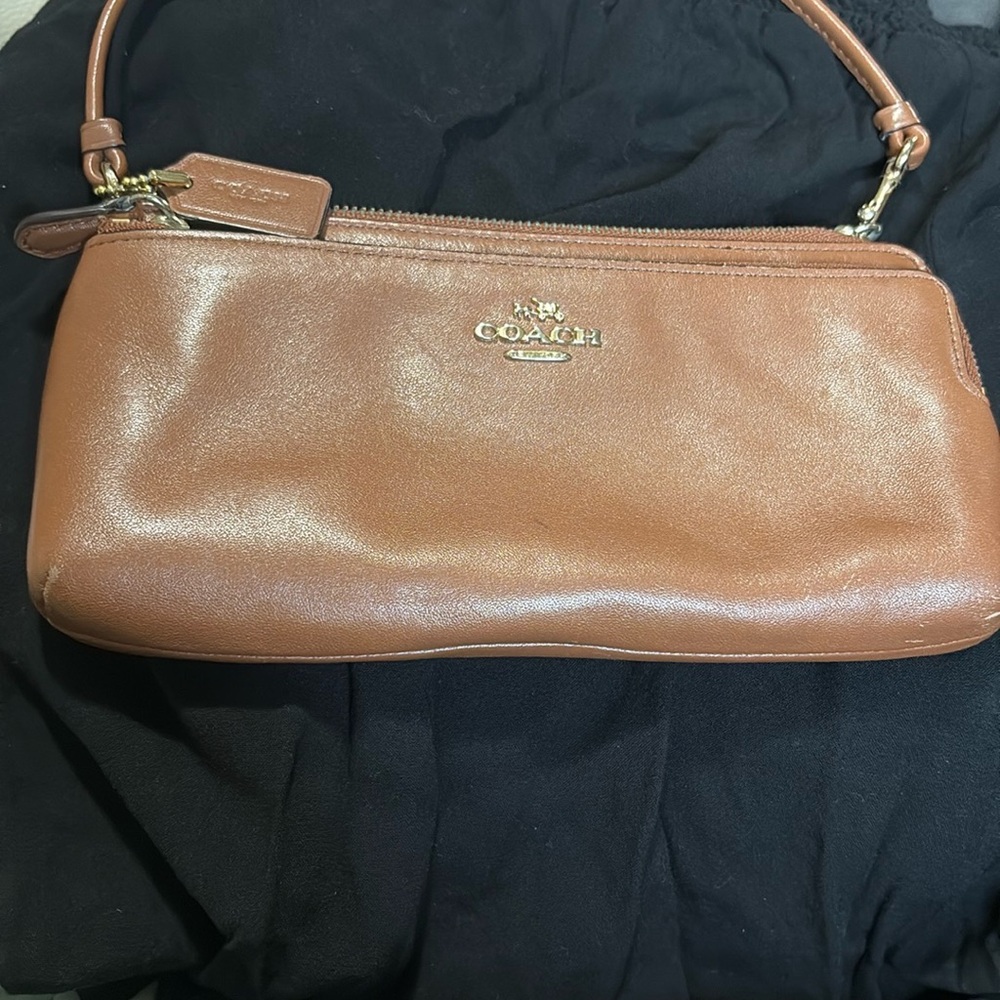 Coach Brown Leather Shoulder Bag with Polished Finish